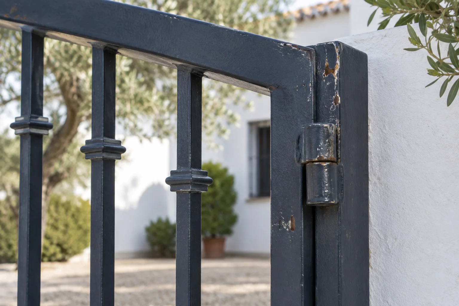 Detalle del acabado de una cancela exterior para revisar su estado