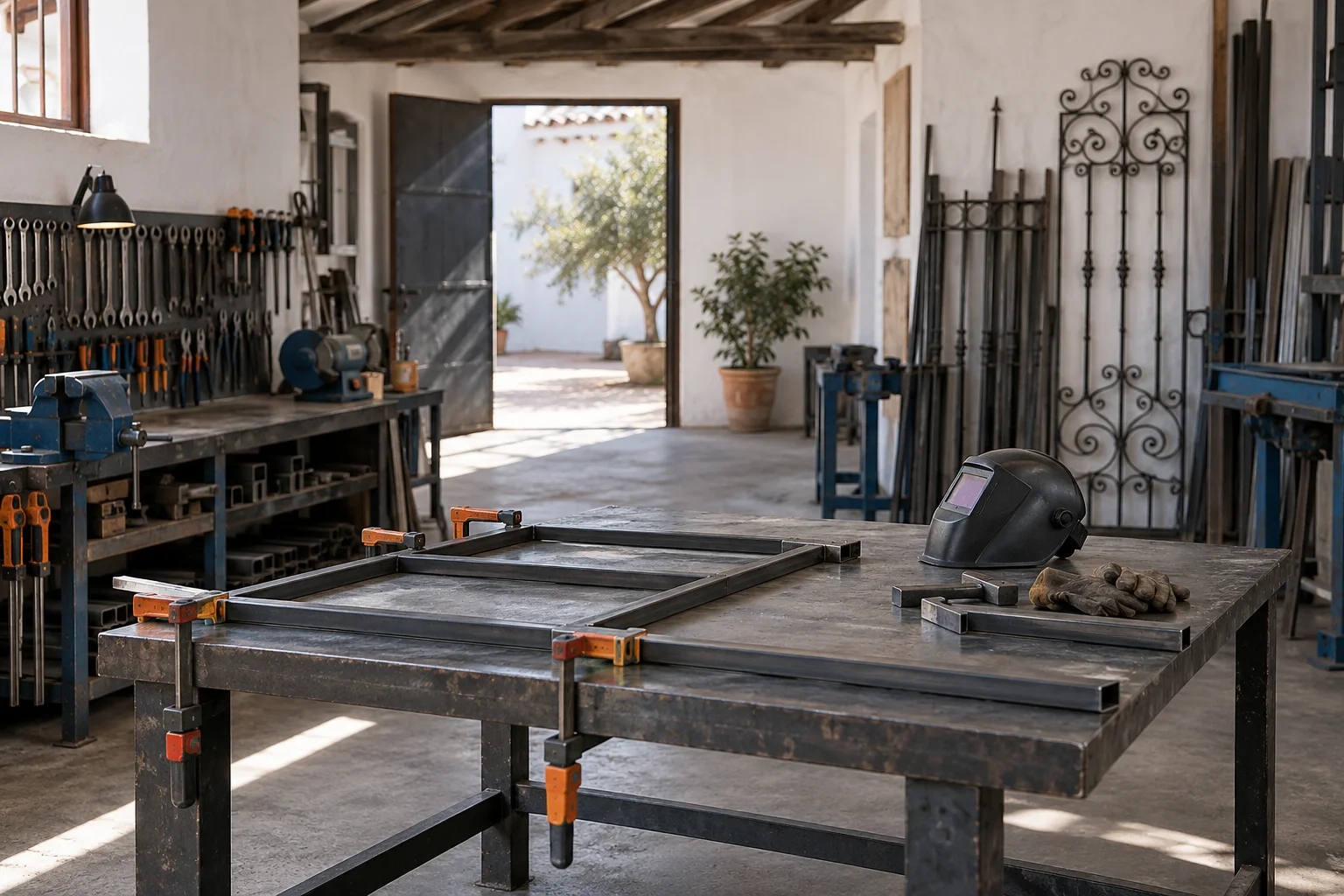 Herramientas y zona de trabajo en un taller de metal