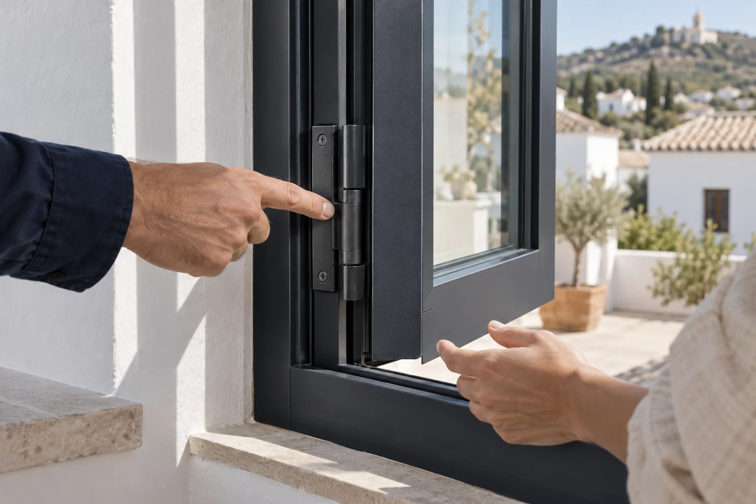 Explicación del funcionamiento de una bisagra de ventana