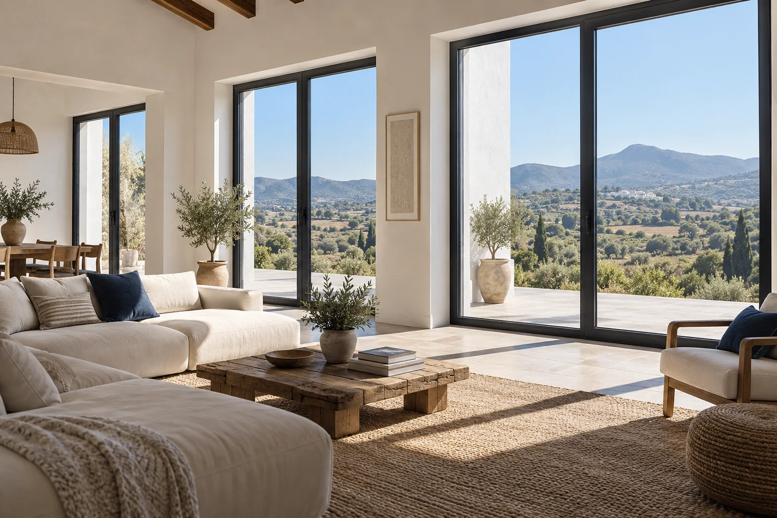 Ventanas de aluminio altas en un salón luminoso