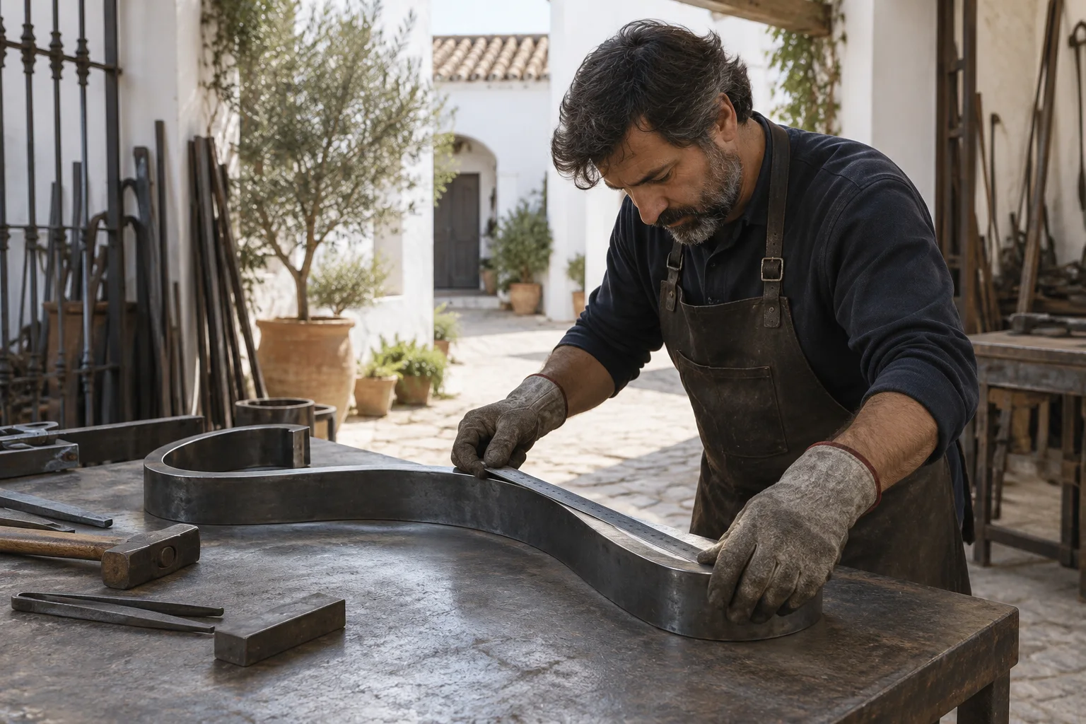 Manos midiendo una pieza metálica personalizada