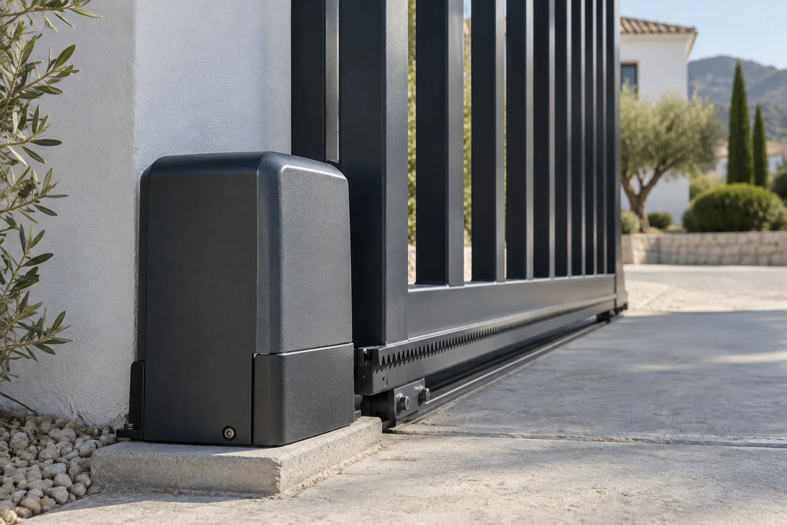 Detalle del accionamiento y la guía de una puerta automática